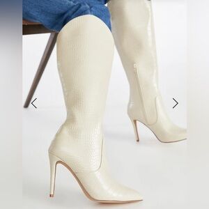 Natural cream knee boots